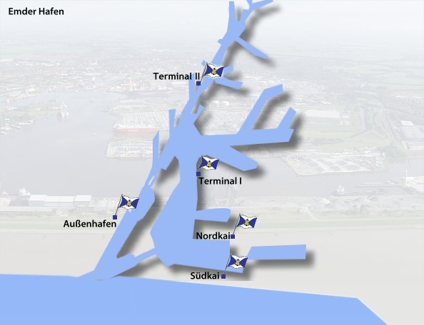 Karte Emder Hafen mit Standorten der EVAG